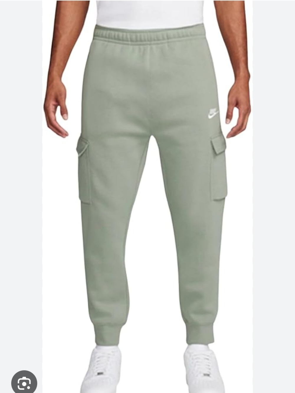 Nike Mens Light Green Cargo Joggers with White Swoosh